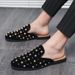 European Station Fashion Black Rivet Mules Shoes Four Seasons New Trend Rivet Black Slip-on Men's Shoes Nightclub Casual Banquet Dress Shoes_vogvips.com