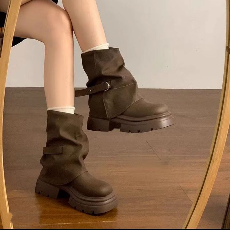 women's Front-zip Long 2025 Winter Versatile Round-toe High-tube Riding Boots_vogvips.com
