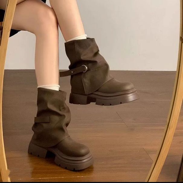 women's Front-zip Long 2025 Winter Versatile Round-toe High-tube Riding Boots_vogvips.com
