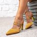 Women's Gold High-heeled Sandals Square Buckle Decoration Simple Pointy Shaped Heel Shoes_vogvips.com