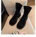 Women's Boots:Fashion Simple Design Martin Boots Chunky Heel,thick Sole,slim-fit Boots With Round Toe,pleated Design,back Zipper,stacked Short Boots_vogvips.com