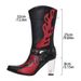 Women's Fashion Boots With Embroidery, Chunky Heel, Mid-Calf Height, Side Zipper, Black & Burgundy, Sizes 5-11_vogvips.com