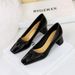 5288-15 Wind Wrinkled Shoe Shallow Mouth Square Toe Thick Mid Heel Versatile Women's Single Shoes For Spring And Autumn_vogvips.com