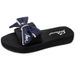 Flash Jiao's New One-word Drag Handmade Bow 3cm Non-slip Seaside Vacation Travel Fashion Women's Beach Shoes_vogvips.com