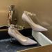 Silver One-Strap Buckle French Style High Heels Fashion Thin Heel Pointed Toe Large Single Small Size Bride Bridesmaid_vogvips.com