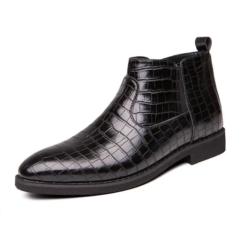 Winter Fashion Chelsea Ankle Boots Mens Pointed Alligator Pattern Casual Shoes High Tops Zapatos Hombre 251113_vogvips.com