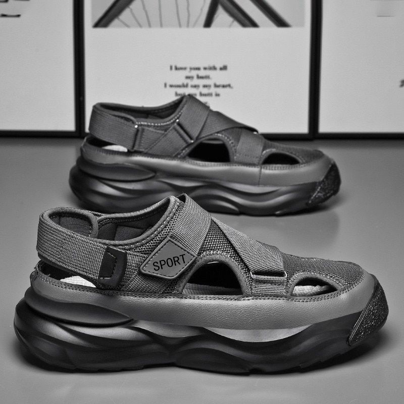 Trendy Designer Men Mesh Breathable Casual Shoes Lightweight Non-slip Beach Flip Flops Man Platform Cave Sandals_vogvips.com