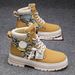 Men's Fashionable Chunky Sole Martin Boots With Fleece Lining - Waterproof PU Leather Round Toe Boots For Winter & Fall (Grey/Khaki/Black)_vogvips.com