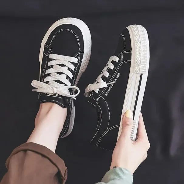 canvas Women's Summer Casual Versatile White Black Big Toe Shoes Autumn Thick Sole Breathable Board_vogvips.com