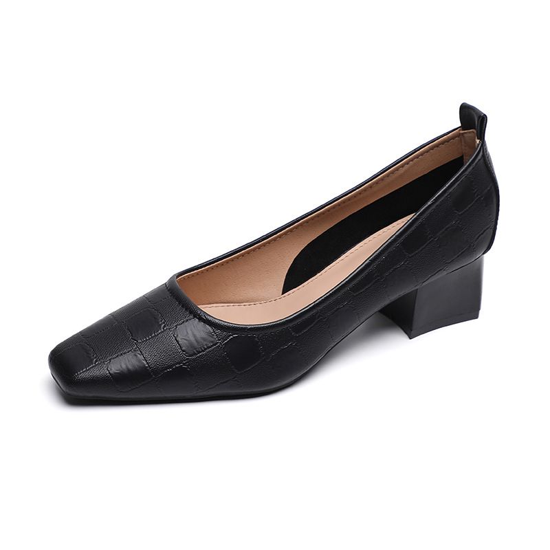 Pointed Single Shoes Women's Thick Heel Autumn Versatile Soft Sole Doudou Shoes Large Size Ladyshoes_vogvips.com