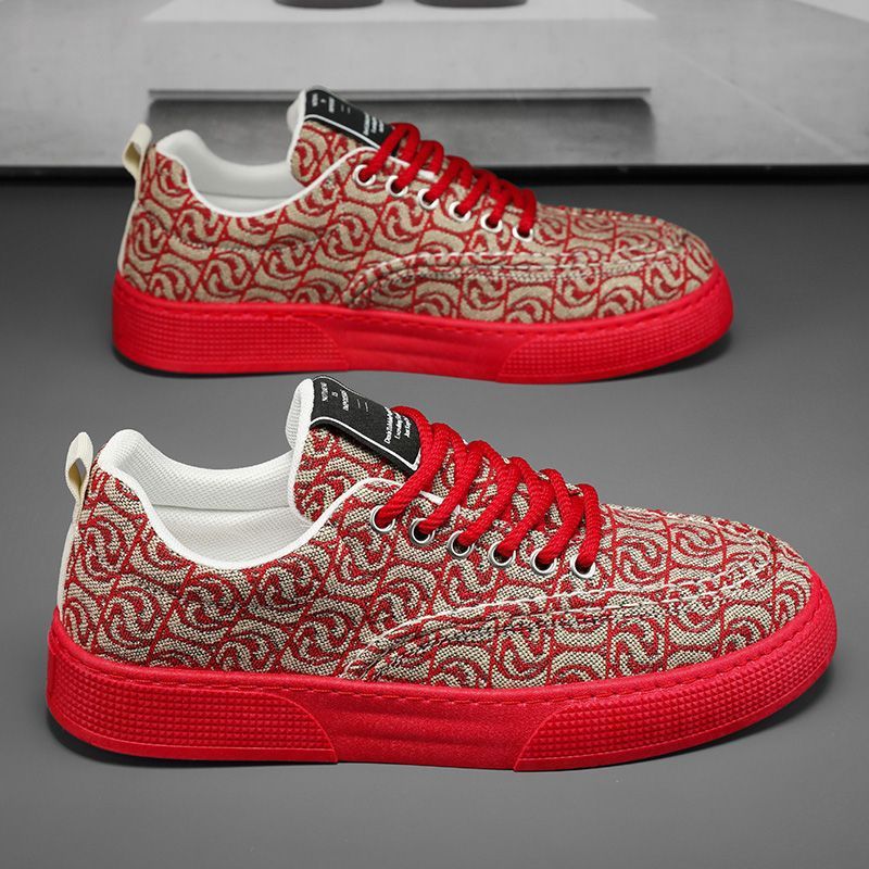 Men's canvas shoes low-top summer 2024 new niche low-top printed sneakers men's thick-soled sports casual fashion shoes_vogvips.com