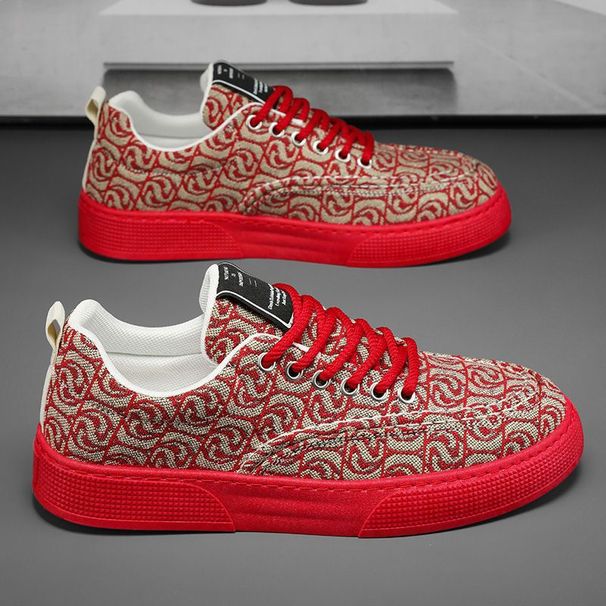 Men's canvas shoes low-top summer 2024 new niche low-top printed sneakers men's thick-soled sports casual fashion shoes_vogvips.com