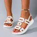 Summer New Round Headed Leather Ladies' Sandals Wedge Casual Beach Shoes Comfortable Footwear With Metal Decoration For_vogvips.com