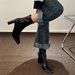Genuine Leather~Slim Kendall Jenner Style Heel Ankle Boots Women 2024 Autumn Winter New Black Elegant Stretch High Heels_vogvips.com