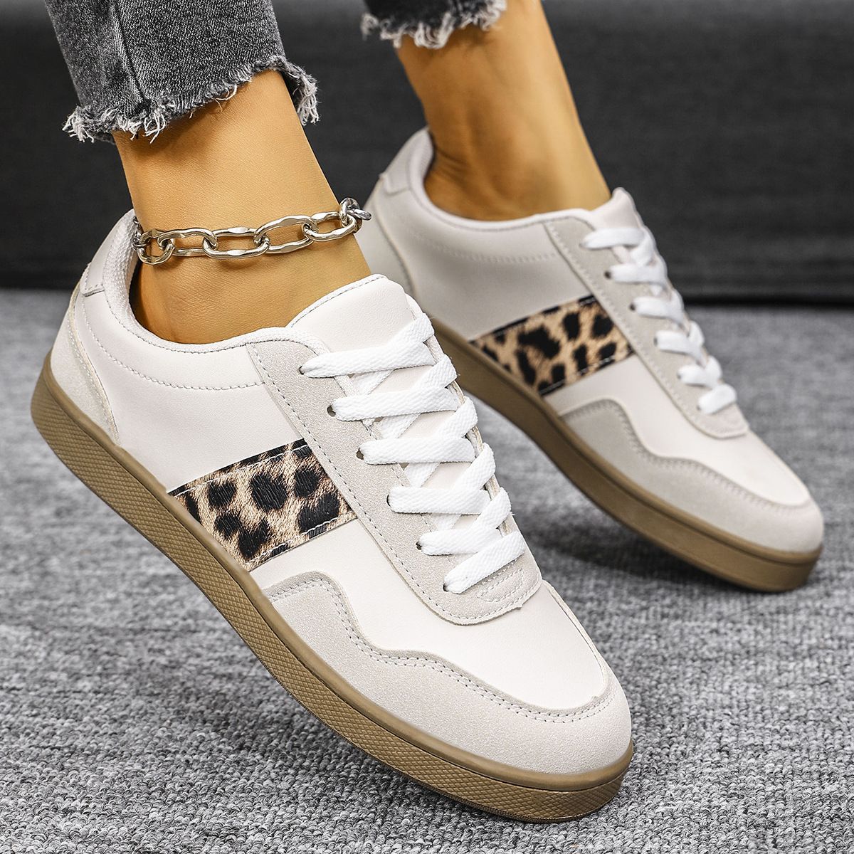 Women's Plus Size Casual Sneakers - Lightweight Breathable Slip-On Shoes With Lace-Up Design For Everyday Comfort_vogvips.com