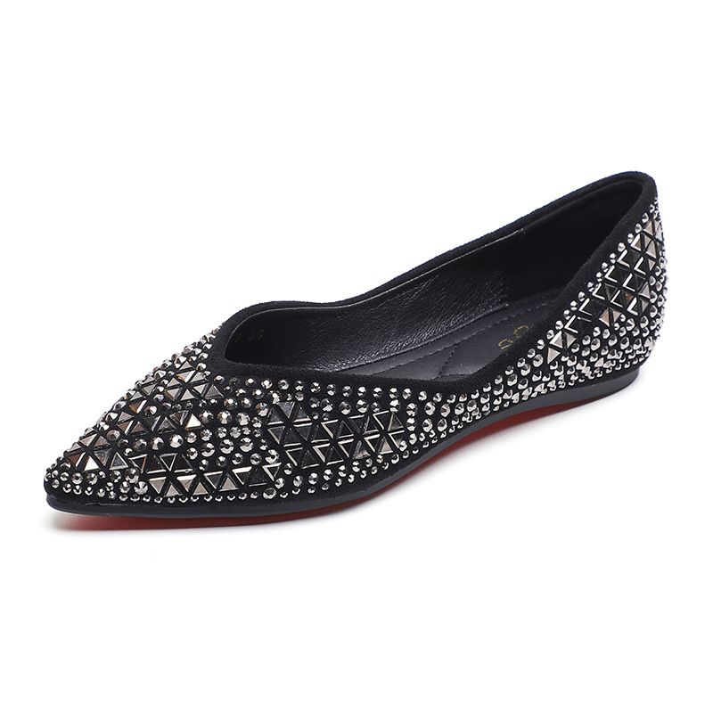 Weiwei Girls Flat Peas Shoes Soft Bottom Shallow Mouth Pointed Toe Rhinestone Sequins Large Size Women's Footwear 658 88_vogvips.com