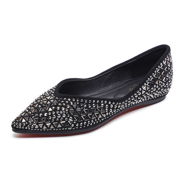 Weiwei Girls Flat Peas Shoes Soft Bottom Shallow Mouth Pointed Toe Rhinestone Sequins Large Size Women's Footwear 658 88_vogvips.com