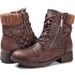 Autumn Winter European And American Foreign Trade Warm Short For Women Side Zipper Flat Martin Belt Buckle Lace-up_vogvips.com