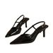 French-style Vintage Patent Leather Pointed-toe Backless High-heeled Sandals, 2025 Autumn New Model, Thin Heel With_vogvips.com