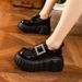 Lefu 2025 Herbst Neue Schwarze Biskuitlederschuhe Mit Dicker Sohle, Modisch Und Vielseitig, Kleine Höhenerhöhung_vogvips.com