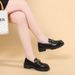 Black Loafers With Gold Chain Buckle - Chunky Sole Slip-On Casual Shoes For Women (Vintage Style)_vogvips.com