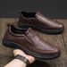 New Leather Men's Black Casual Slip-On Lazy Soft Sole Driving Work Fashion Comfortable Dad Shoes_vogvips.com