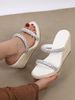 Women's Shoes Summer Wedge Heeled Thick Soled High Heeled Flip Flops Sandals With Rhinestones Straw Woven Rope Bottom Holiday Style Women's Shoes_vogvips.com