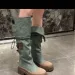 Retro Denim Chunky Platform For Women 2024 Autumn Patchwork Western Style Cowboy Boots Woman Thick Heels Mid Calf Botas_vogvips.com