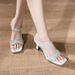 Women's Summer Two-Way Wear Square Toe Stiletto Sandals With Skirt, Rhinestone Chunky Heel High Heels_vogvips.com