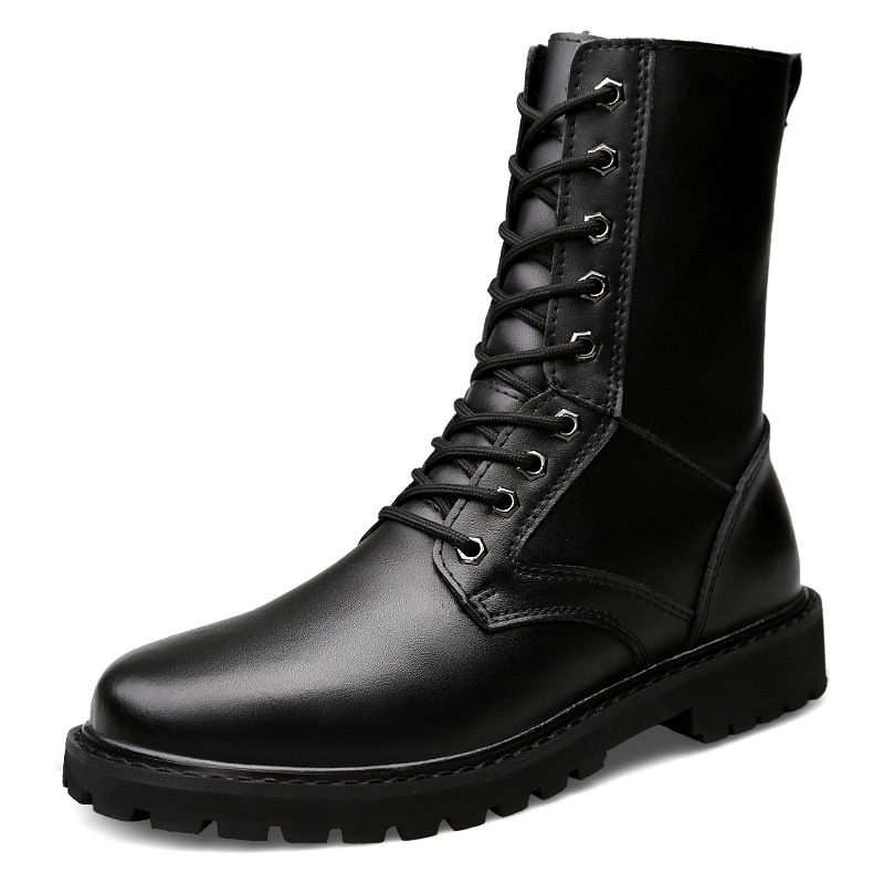 European Warm Series Martin High Top Shoes Autumn Winter Korean Motorcycle Long British Style Fleece Lined Height Increasing Military Boots_vogvips.com