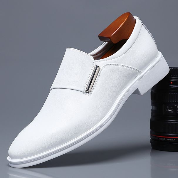 Men's Dress Shoes Men's British Leather Pointed Youth Leather Shoes White Shoes Single Shoes_vogvips.com