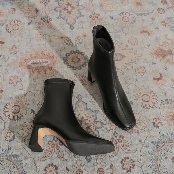 Melard Style Chunky Heel Mid-Calf For Women, Autumn And Winter New Fleece-Lined French Bare Boots, Elastic Slim Boots To_vogvips.com
