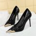 Women's Shoes Sexy Pointed Toe Low Cut High Heels With Sequins, Mesh, Metal Toe, And Stiletto Heels For Women._vogvips.com
