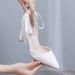 Women’s Shoes 7cm thick heel pointed toe sandals strappy shallow mouth women's sandals white beaded wedding bridal high heels large size shoes_vogvips.com