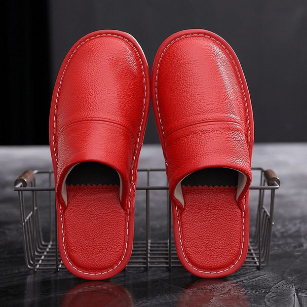 MTX Genuine Leather Home Cotton Men, Autumn And Indoor Waterproof Non-Slip Thick Sole Couple Full Cowhide Slippers For Women_vogvips.com