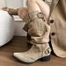 Over-the-Knee For Women 2025 Autumn Winter Khaki Suede Pointed Toe Thick Heel Slimming Ruched Slouch Boots_vogvips.com