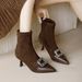 Pointed Toe Fashion High Heel Boots 2025 New Style Thin Heel Chelsea Women's Boots With Rhinestone Square Buckle Slimming Boots Wo_vogvips.com