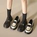Coarse Heel Platform Loafers Women's French Soft-soled Small Leather Shoes Single Shoes_vogvips.com
