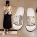 New Chinese Style Rose Embroidery Flat Slippers For Women Summer Cool Silk One-Strap Slippers Home Outdoor Wear Cool Slippers_vogvips.com