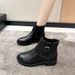 2023 Autumn Winter New Mid-Calf Mid-Heel Martin Pointed Toe Women's Slip-On Motorcycle Short Boots_vogvips.com