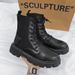 Unisex PU Leather Mid-Calf Martin Boots With Thick Sole & Fleece Lining - Waterproof Slip-Resistant Winter Boots For Men & Women (Black)_vogvips.com