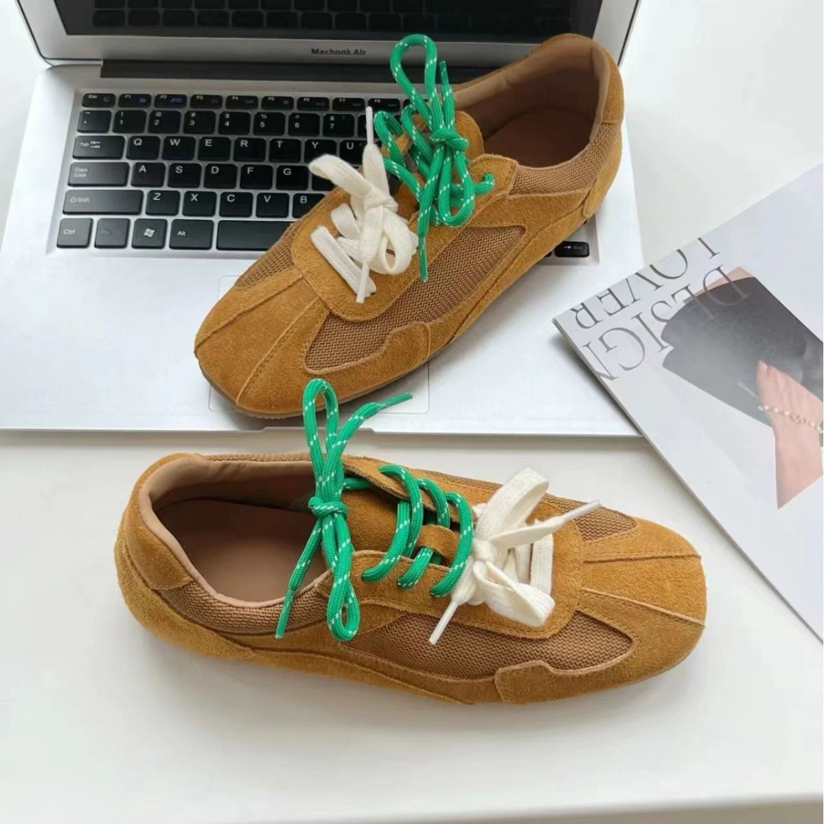 Flat replacement breathable two tone shoelaces, German training women's casual soft sole, mesh leather version, Forrest_vogvips.com