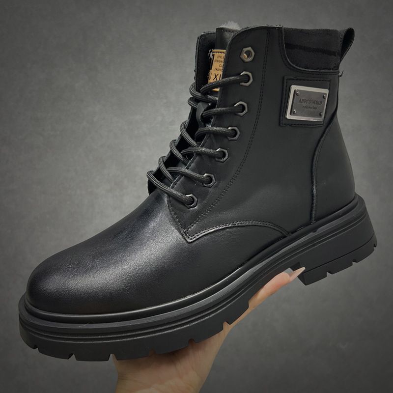 Men's Winter Thick Sole British Style Martin 2024 New Fleece Lined Thickened Snow Boots Warm Cotton Shoes_vogvips.com