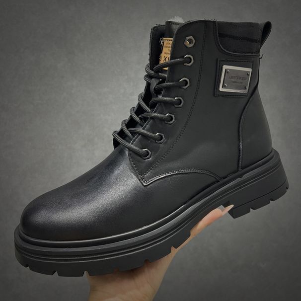 Men's Winter Thick Sole British Style Martin 2024 New Fleece Lined Thickened Snow Boots Warm Cotton Shoes_vogvips.com