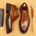 Men's leather dress shoes business casual thick sole increase Brock carved wedding shoes_vogvips.com