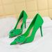 18249-H31 European And American Style Banquet Women's High Heels Stiletto Shallow Mouth Pointed Toe Satin Rhinestone Bow_vogvips.com