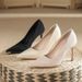 Metal Anti-Kick Pointed Toe Stiletto Suede Satin High Heels Women Solid Color Commuter Thick Sole Work Shoes_vogvips.com