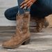 Women's Shoes Autumn And Winter New V Neck Embroidered Sleeve Thick Heel Knight Boots Retro Mid Tube Pointed Toe Western Cowboy Boots_vogvips.com
