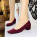 8291 Style Square Toe Shallow Mouth Simple Plain Suede Trimmed Women's Shoes, Thick Low Heel Professional OL Single Shoe_vogvips.com