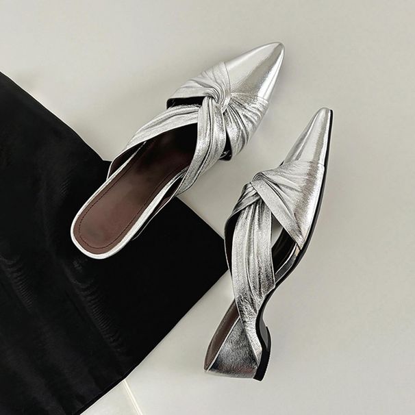 Cowhide Version~ Genuine Leather Hidden Wedge Closed-Toe Shoes For Women Summer Pointed Toe Slip-On Mules Half Slippers_vogvips.com